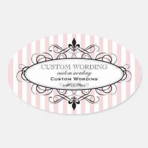 Vintage Blush Pink Fleur de Lis French Oval Sticker