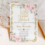 Vintage Blush Pink Floral 100th Birthday Loved  Invitation<br><div class="desc">Personalise this soft blush pink floral 100th birthday party invitation easily and quickly. Simply click the customise it further button to edit the texts, change fonts and fonts colours. Featuring a "100 Years Loved & Blessed" heading, beautiful pastel blush pink flowers, delicate greenery and a vintage antique frame. (c) Somerset...</div>