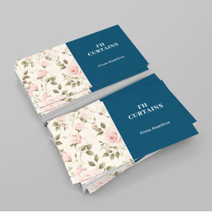 Vintage Blush Pink floral Blue Business Card
