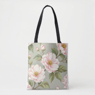 Vintage Blush Pink Floral Camellia Shoulder Tote Bag