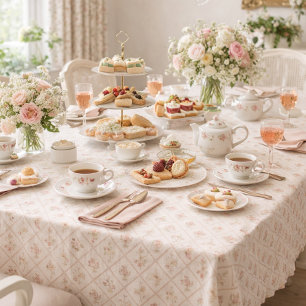 Vintage Blush Pink Floral Lattice Pattern Tablecloth