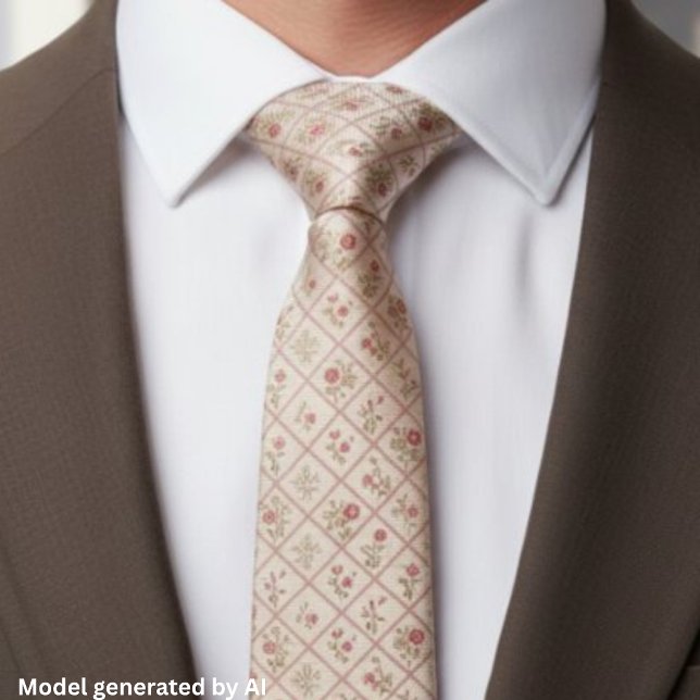 Vintage Blush Pink Floral Lattice Pattern Tie (Creator Uploaded)