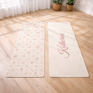 Vintage Blush Pink Floral Lattice Pattern Yoga Mat