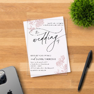Vintage Blush Pink Floral Minimalist Wedding Acrylic Invitations
