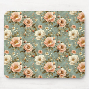 Vintage Blush Pink Floral Pattern Mouse Pad