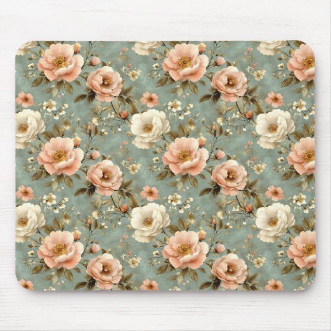 Vintage Blush Pink Floral Pattern Mouse Pad (Front)
