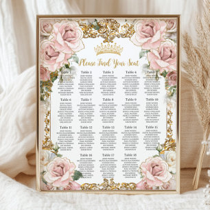 Vintage Blush Pink Floral Quinceañera 16 Seating Poster