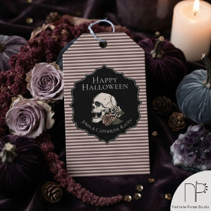 Vintage Blush Pink Floral Skulls Halloween Gift Tags