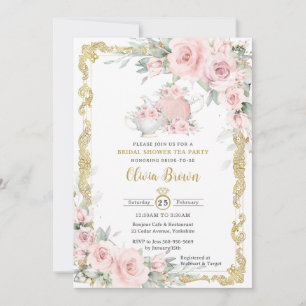 Vintage Blush Pink Floral Tea Party Bridal Shower  Invitation