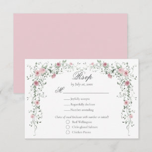 Vintage Blush Pink Flowers Wedding Meal Choice RSVP Card