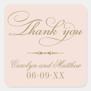 Vintage Blush Pink Gold Thank You Monogram Square Sticker