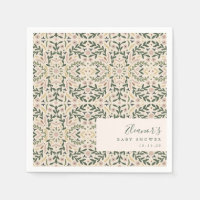 Vintage Blush Pink Green Floral Tile Baby Shower