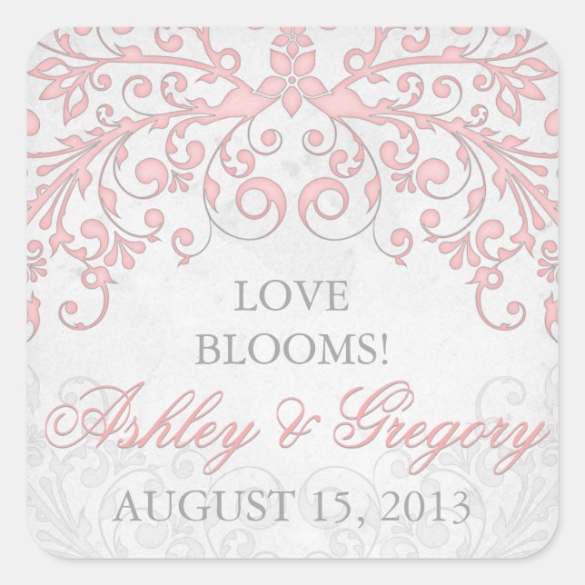 Vintage Blush Pink Grey Floral Wedding Seal (Front)