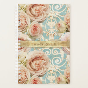 Vintage Blush Pink Heirloom Roses Floral Damask Planner