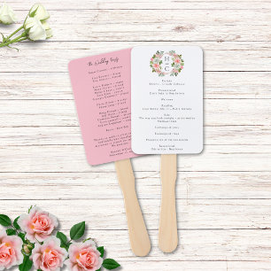 Vintage Blush Pink & Ivory Rose Garland Program Hand Fan