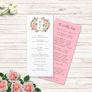 Vintage Blush Pink & Ivory Rose Garland Programme