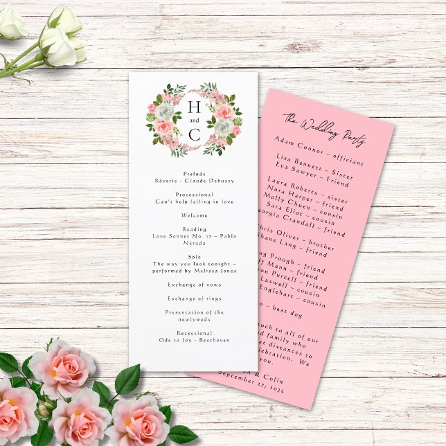 Vintage Blush Pink & Ivory Rose Garland Programme (Creator Uploaded)