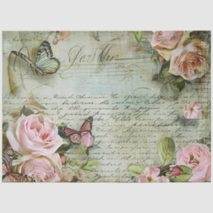 Vintage Blush Pink Rose Butterfly Decoupage Tissue Paper