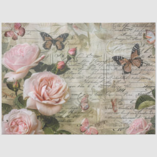 Vintage Blush Pink Rose Butterfly Decoupage Tissue Paper