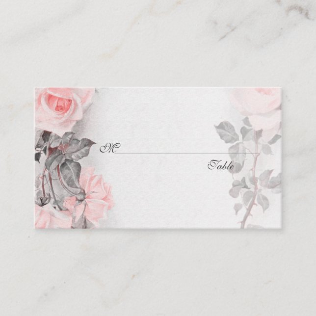 Vintage Blush Pink Rose Wedding Place Cards (Front)
