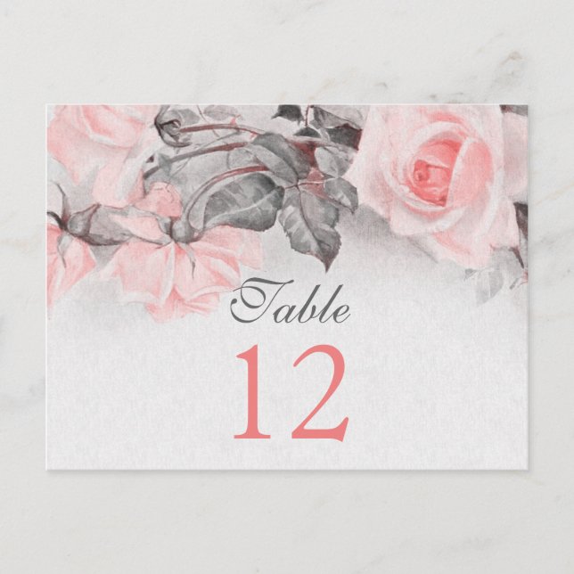 Vintage Blush Pink Rose Wedding Table Cards (Front)