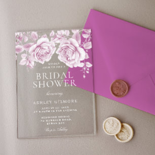 Vintage Blush Pink Roses Elegant Bridal Shower Acrylic Invitations