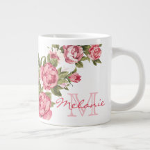 Vintage blush pink roses Peonies name, monogram