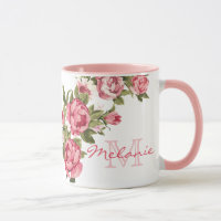 Vintage blush pink roses Peonies name, monogram
