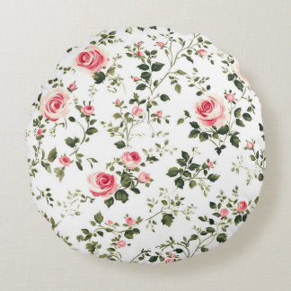 Vintage blush pink roses round cushion