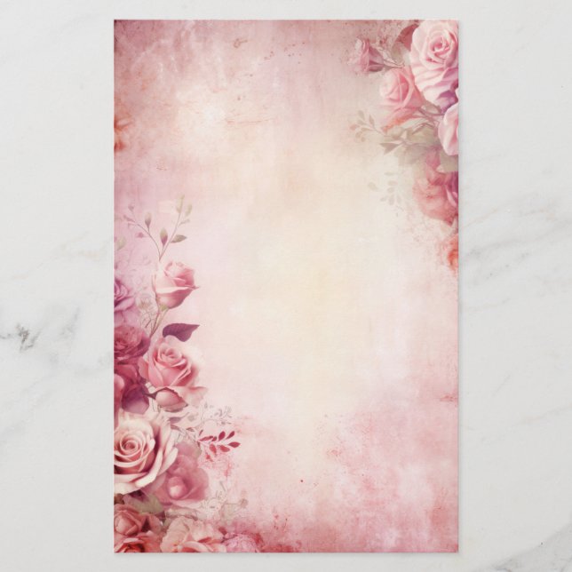 Vintage Blush Pink Roses Stationery (Front)