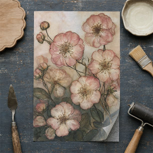 Vintage Blush Pink Wild Rose Botanical Decoupage Tissue Paper