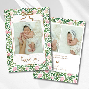 Vintage Blush Pink Wild Roses Baby Photo Thank You Announcement