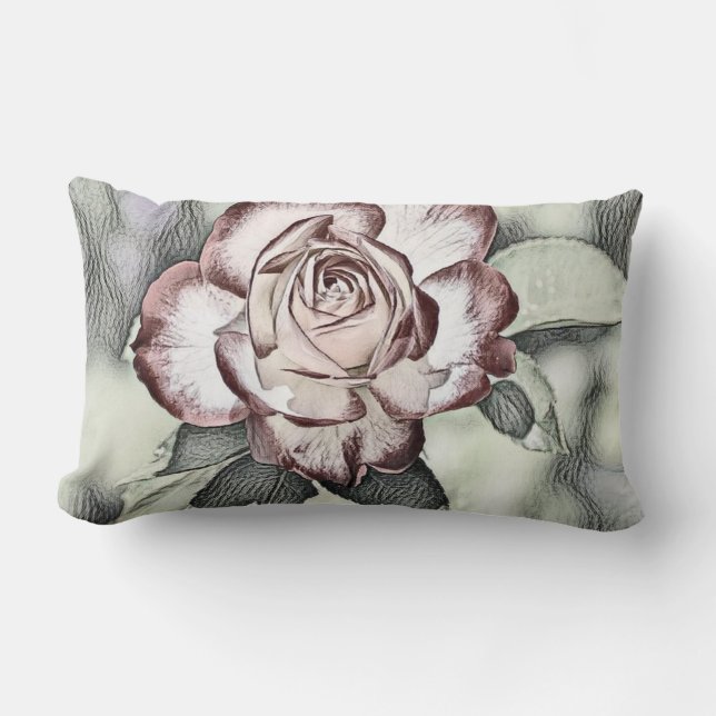 Vintage Blush Red Rose Drawing  Lumbar Cushion (Front)
