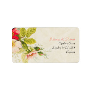 Vintage Blush Roses Bouquet Floral Wedding Label