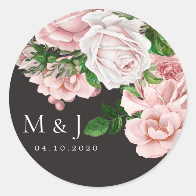 Vintage blush roses elegant wedding Sticker (Front)