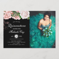 Vintage Blush Roses on Black Quinceanera