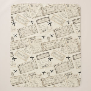 Vintage Boarding Pass Travel Pattern Sherpa Blanket