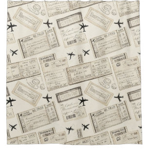 Vintage Boarding Pass Travel Pattern Shower Curtain