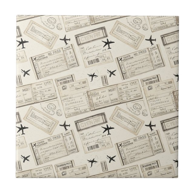 Vintage Boarding Pass Travel Pattern Tile (Front)