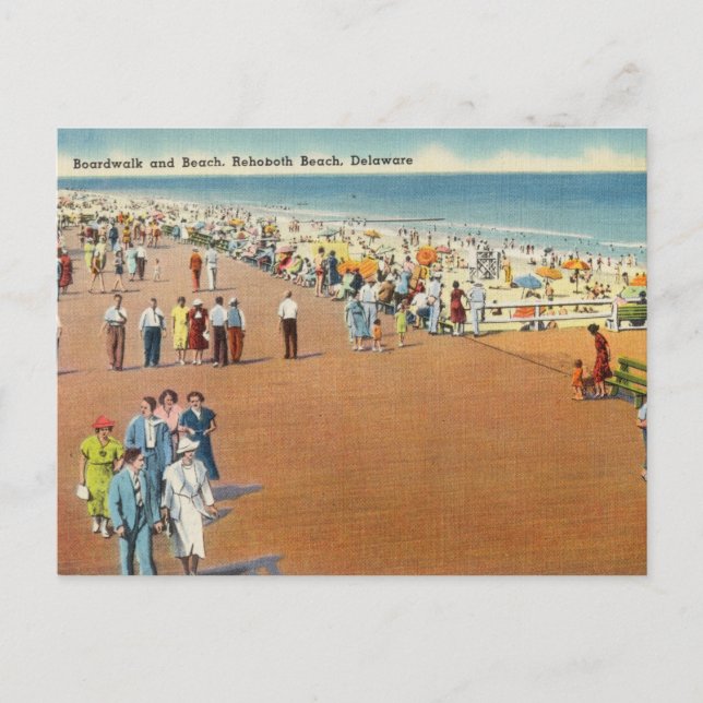Vintage Boardwalk and Beach Rehoboth Delaware Postcard (Front)