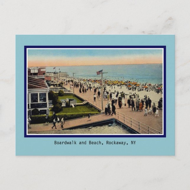 Vintage Boardwalk and beach Rockaway Park NY Postcard (Front)