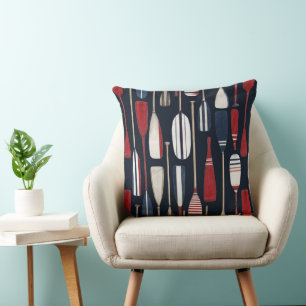 Vintage Boat Oars, Red, White & Blue Cushion