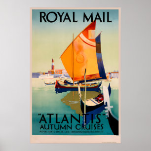 Vintage Boat Ship Atlantis Travel Poster - Framed