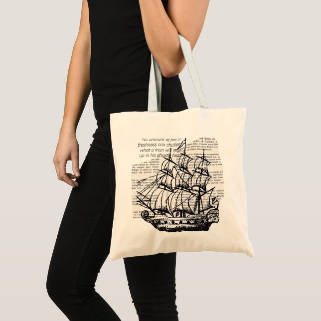 VINTAGE BOAT WITH QUOTE TOTE BAG (Front (Product))