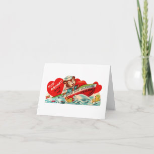Vintage Boating Bear Teacher Valentine Card