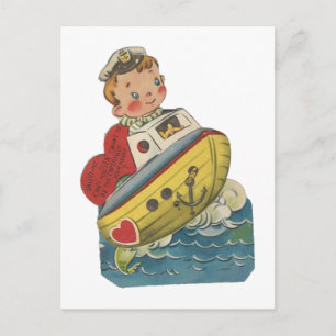 Vintage Boating (Mechanical) Valentine Holiday Postcard