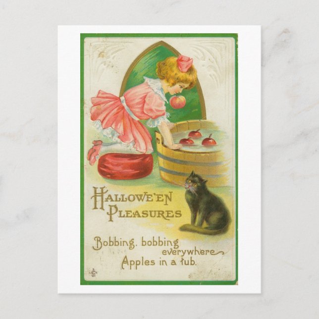 Vintage Bobbing for Apples Halloween Postcard (Front)