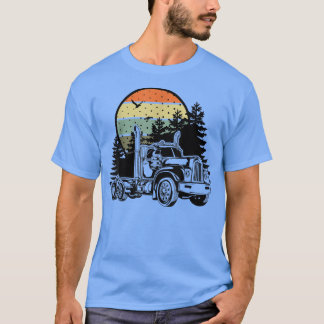 Vintage Bobtail Semi Truck Forest Retro Sunset  T-Shirt