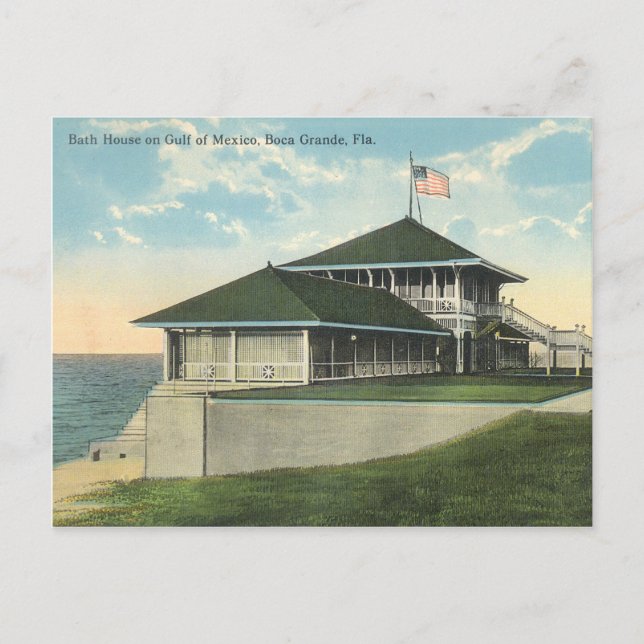 Vintage Boca Grande Florida Bath House Postcard (Front)