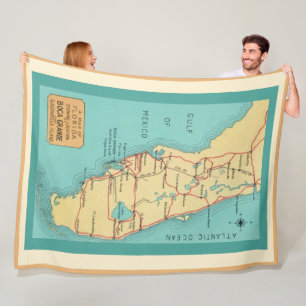 Vintage Boca Grande Florida Map Fleece Blanket